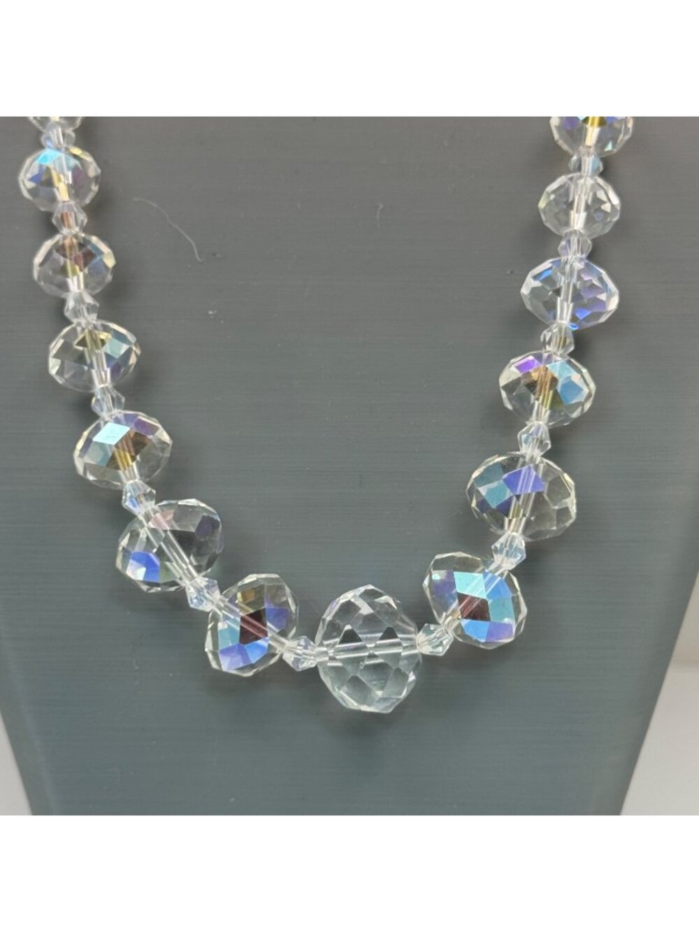 Kirks Folly Aurora Borealis Crystal Bead Necklace Faceted Graduated 18" Vintage